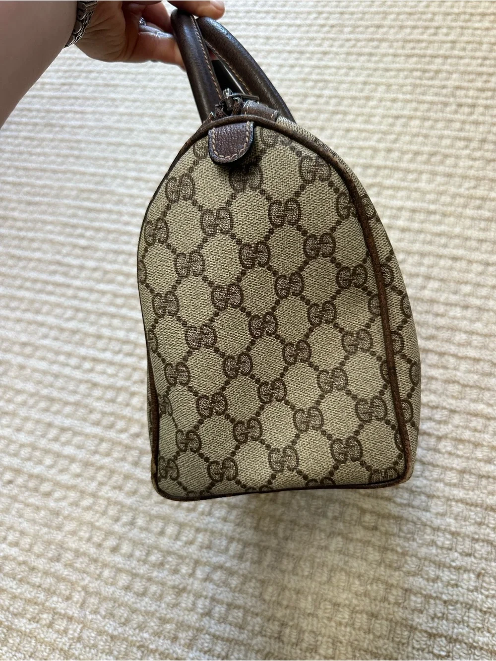 Authentic Gucci Vintage 80s Supreme GG Handle Leather Boston Doctor Bag